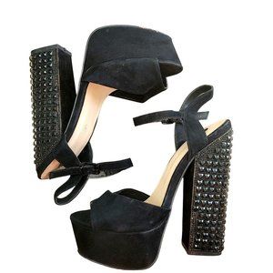 river Island tall studded sparkle black strap sandals gothic party heels size 6